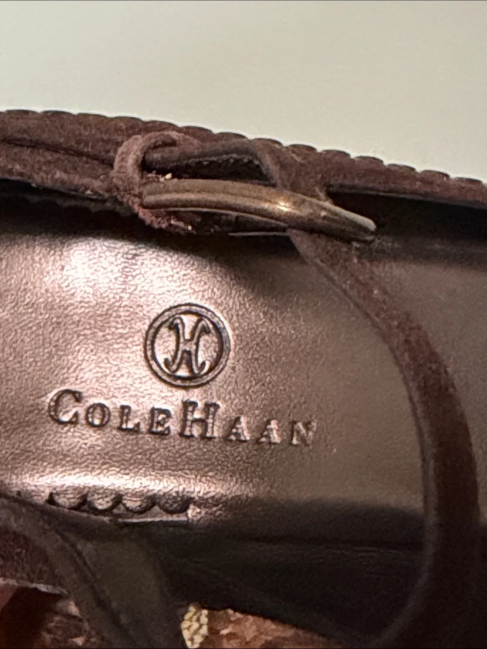 Cole Haan Dark Brown Suede & Leather Scallop Trim Mary Jane Heels